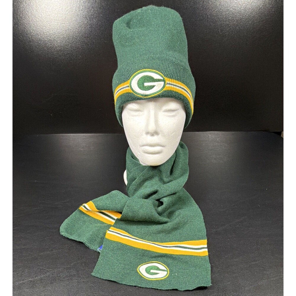 Vintage Green Bay Packers Reebok NFL Beanie Scarf Gloves Set Green One Size Acry
